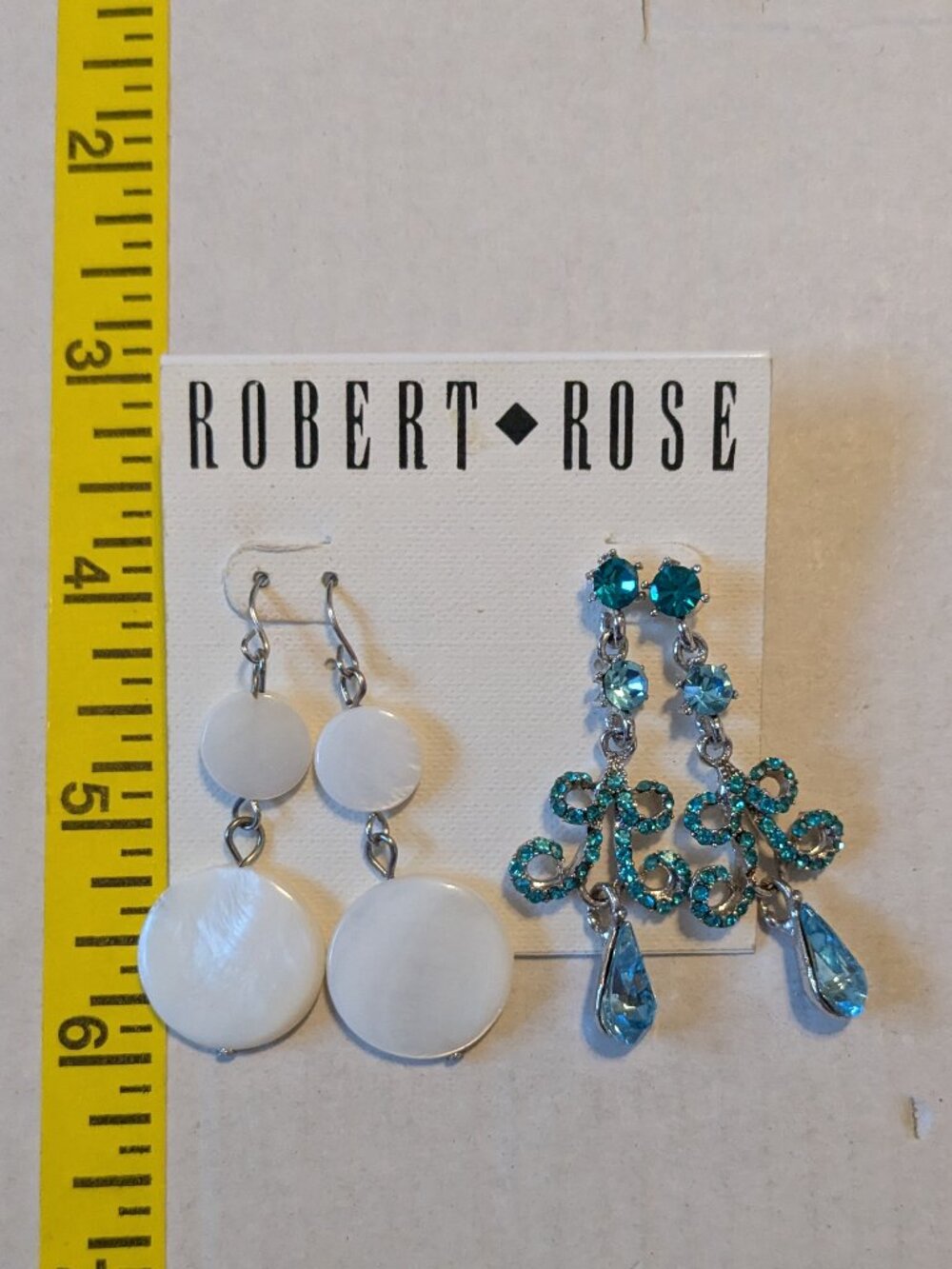 Lot (2) ROBERT ROSE MOP Blue Crystal Dangle Drop Pierced Earrings